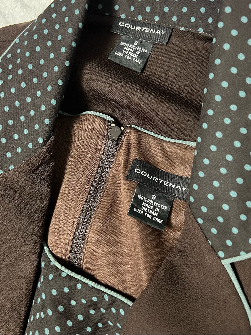 Courtenay Brown Jacket with Mint Polka Dot Accents